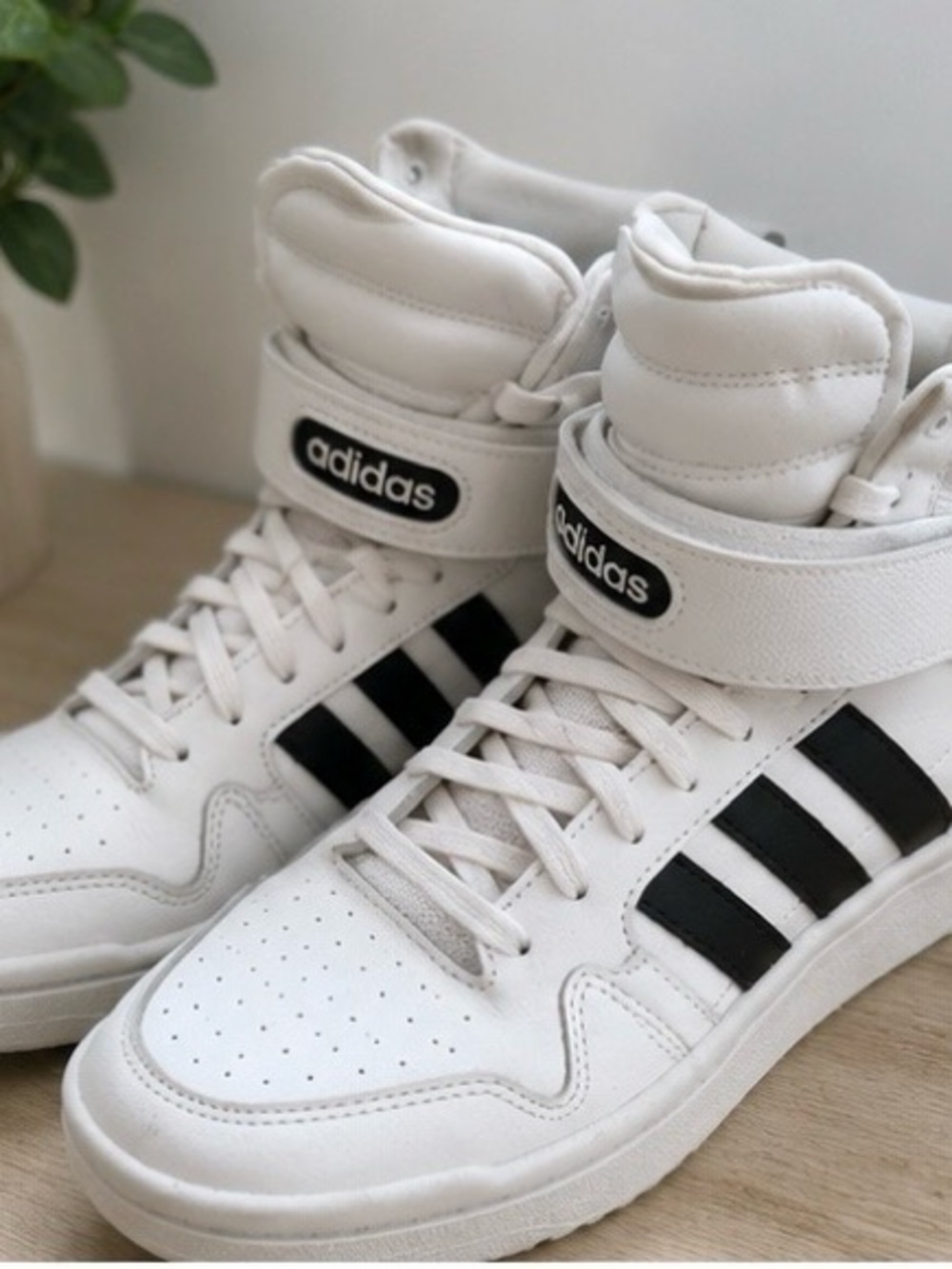 Adidas White High-Top Sneakers with Black and Velcro worn once - Picture 2 of 5